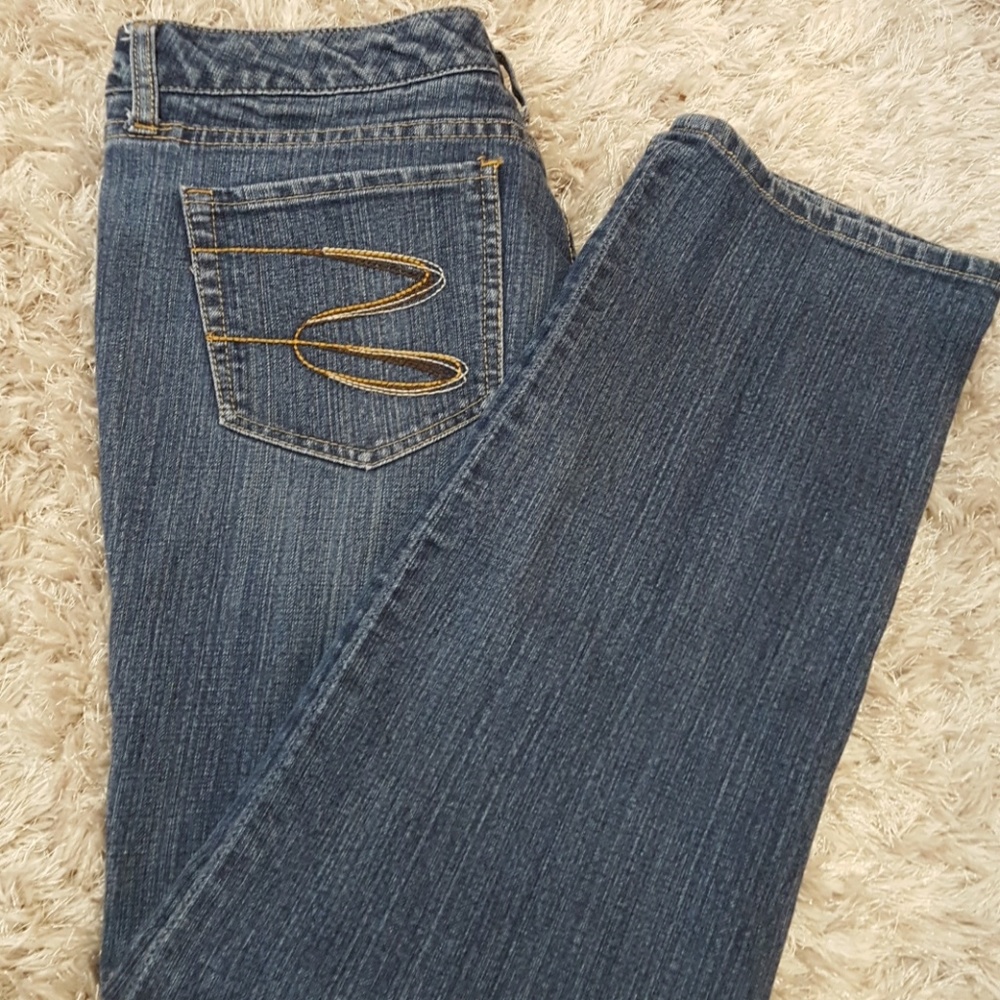 Seven7 Women's Straight Leg Jeans - Blue with Gold Stitching